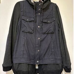 Free People Multi-color Hooded Jacket Zipper Snap Front Size Medium EUC